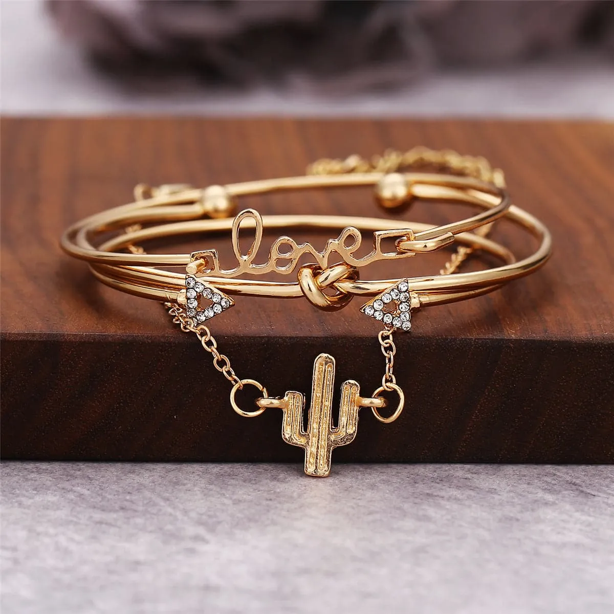 Cubic Zirconia & 18K Gold-Plated Arrow Cuff Set