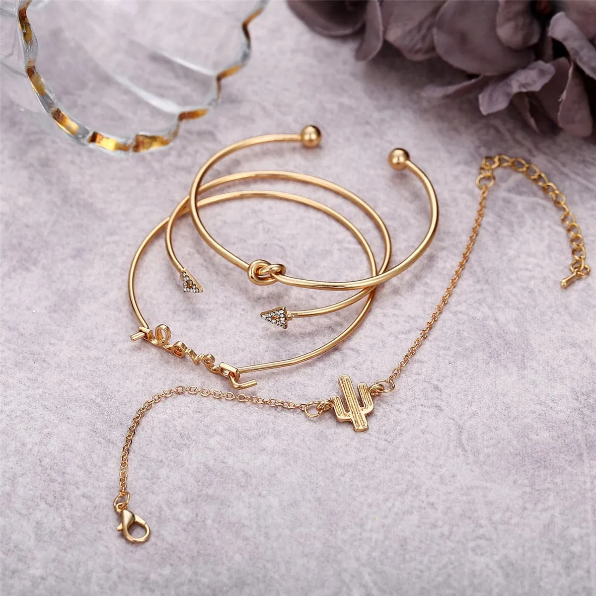 Cubic Zirconia & 18K Gold-Plated Arrow Cuff Set