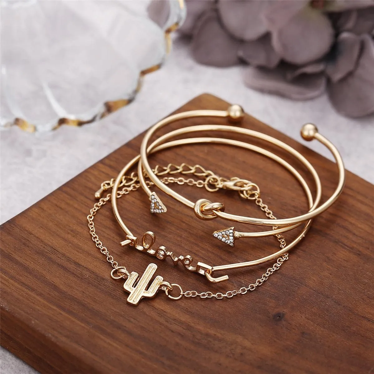 Cubic Zirconia & 18K Gold-Plated Arrow Cuff Set