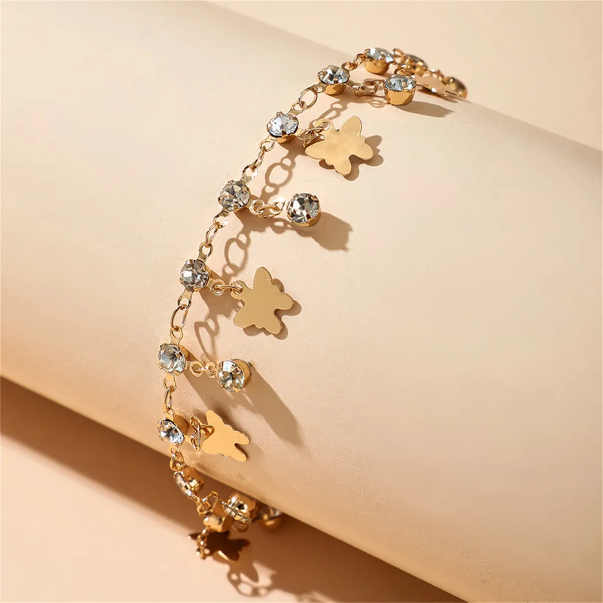 Cubic Zirconia & 18K Gold-Plated Butterfly Station Anklet
