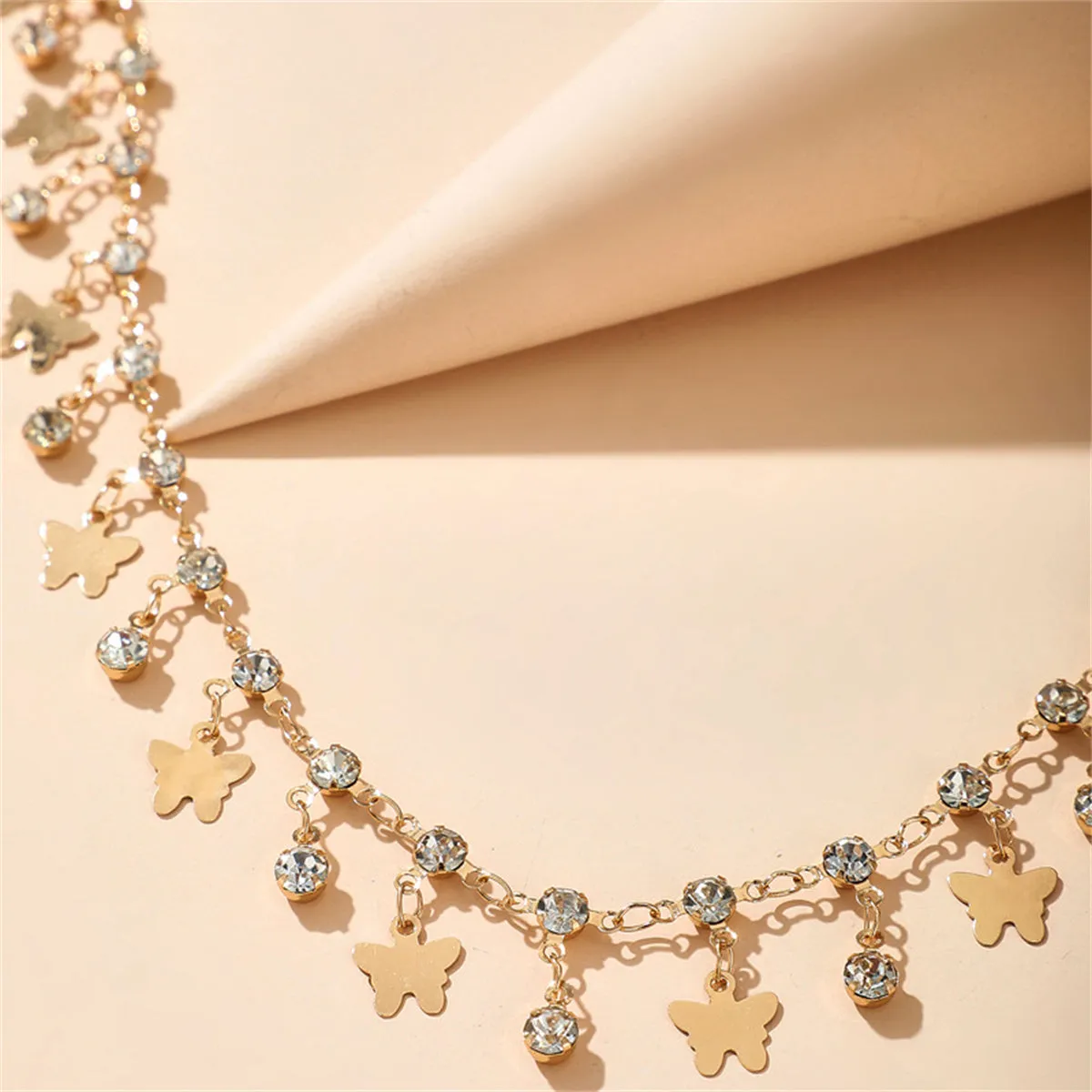 Cubic Zirconia & 18K Gold-Plated Butterfly Station Anklet