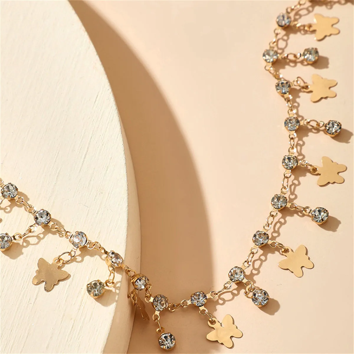 Cubic Zirconia & 18K Gold-Plated Butterfly Station Anklet