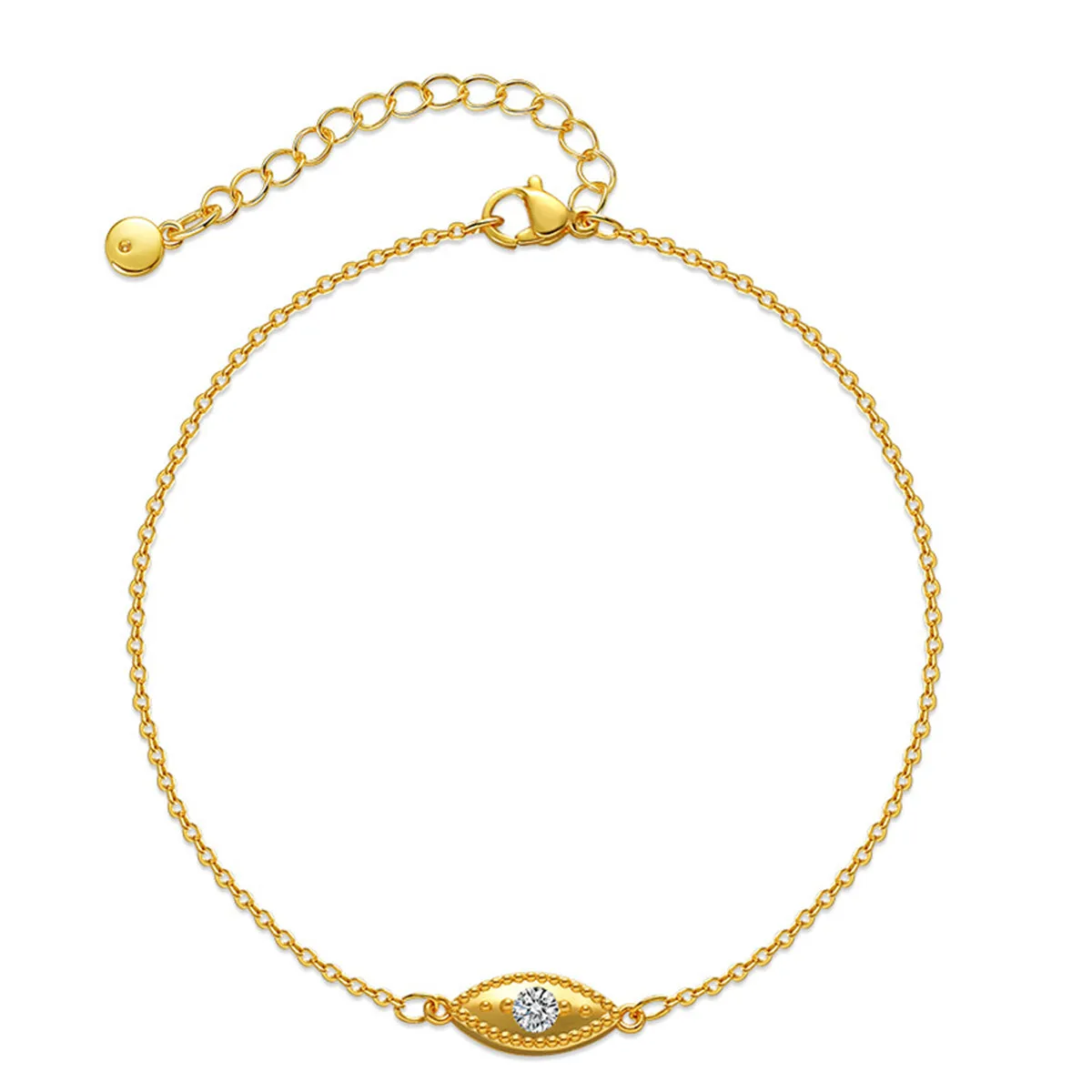 Cubic Zirconia & 18K Gold-Plated Eye Charm Anklet