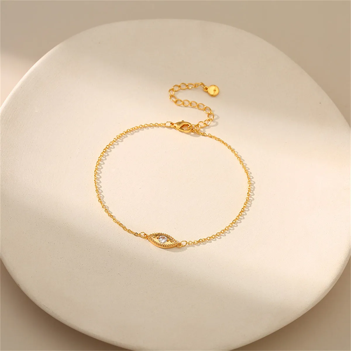 Cubic Zirconia & 18K Gold-Plated Eye Charm Anklet