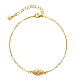 Cubic Zirconia & 18K Gold-Plated Eye Charm Anklet