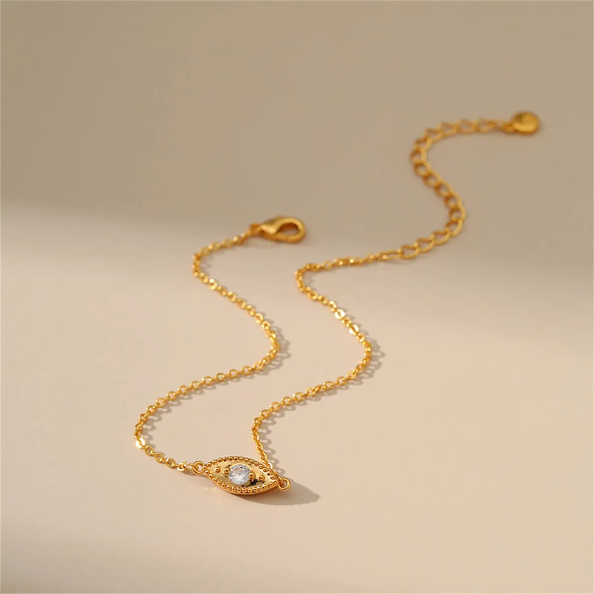 Cubic Zirconia & 18K Gold-Plated Eye Charm Anklet