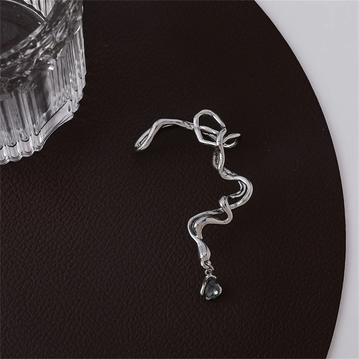 Cubic Zirconia & Silver-Plated Geometric Ear Hanger
