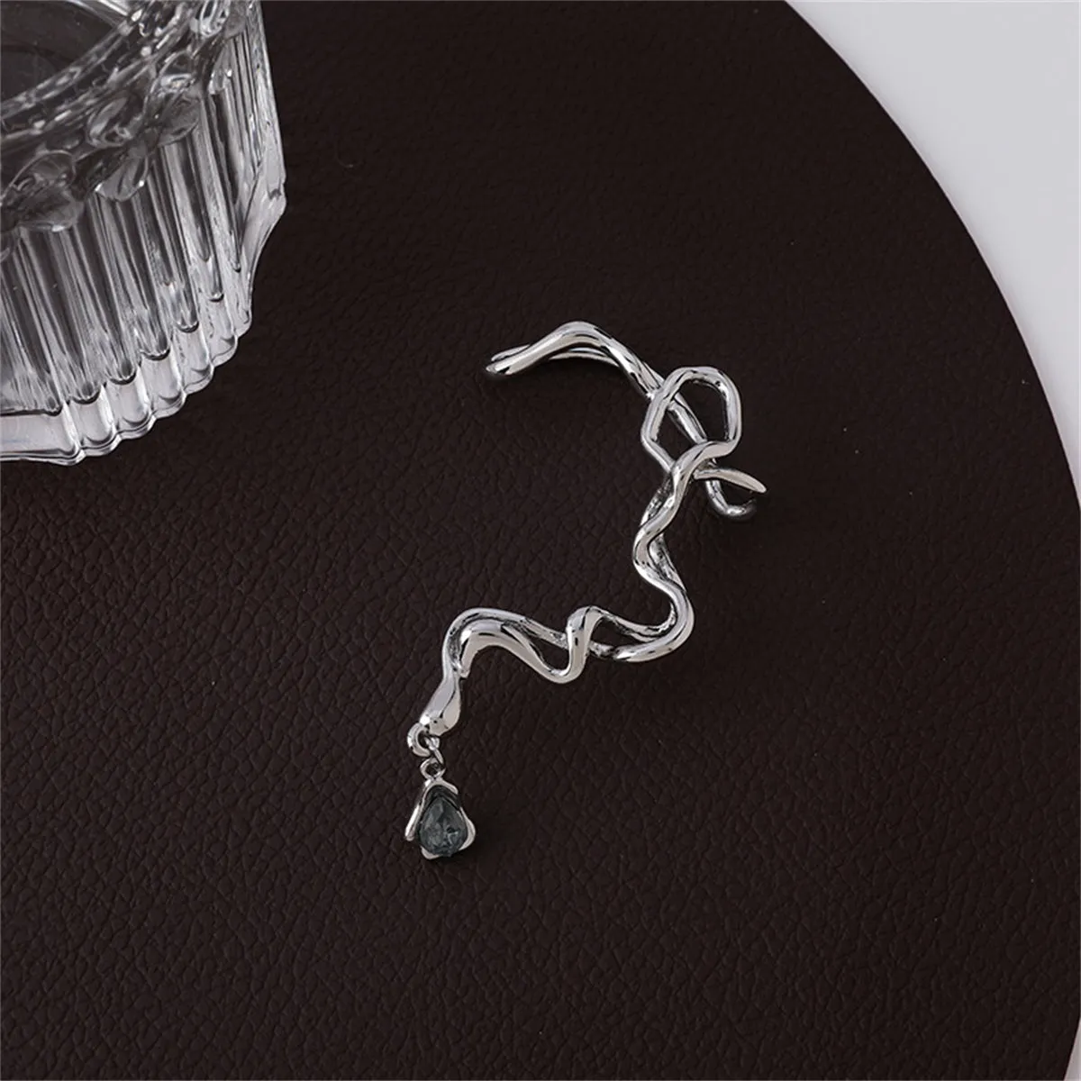 Cubic Zirconia & Silver-Plated Geometric Ear Hanger