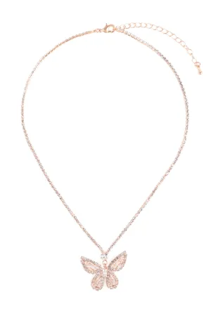 CUBIC ZIRCONIA BAGUETTE BUTTERFLY PENDANT NECKLACE