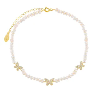 CZ Butterfly Pearl Anklet