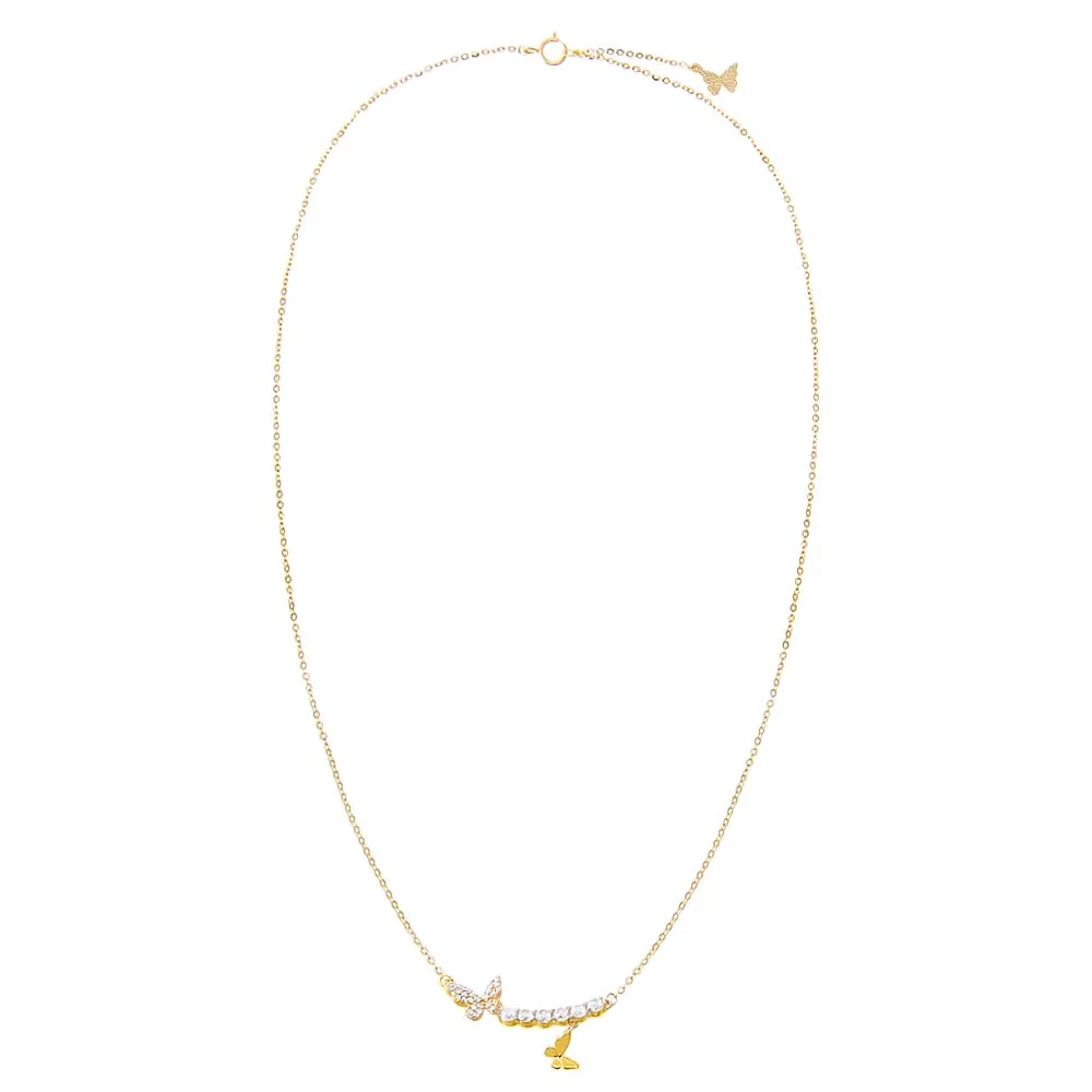 CZ Curved Bar X Dangling Butterfly Necklace