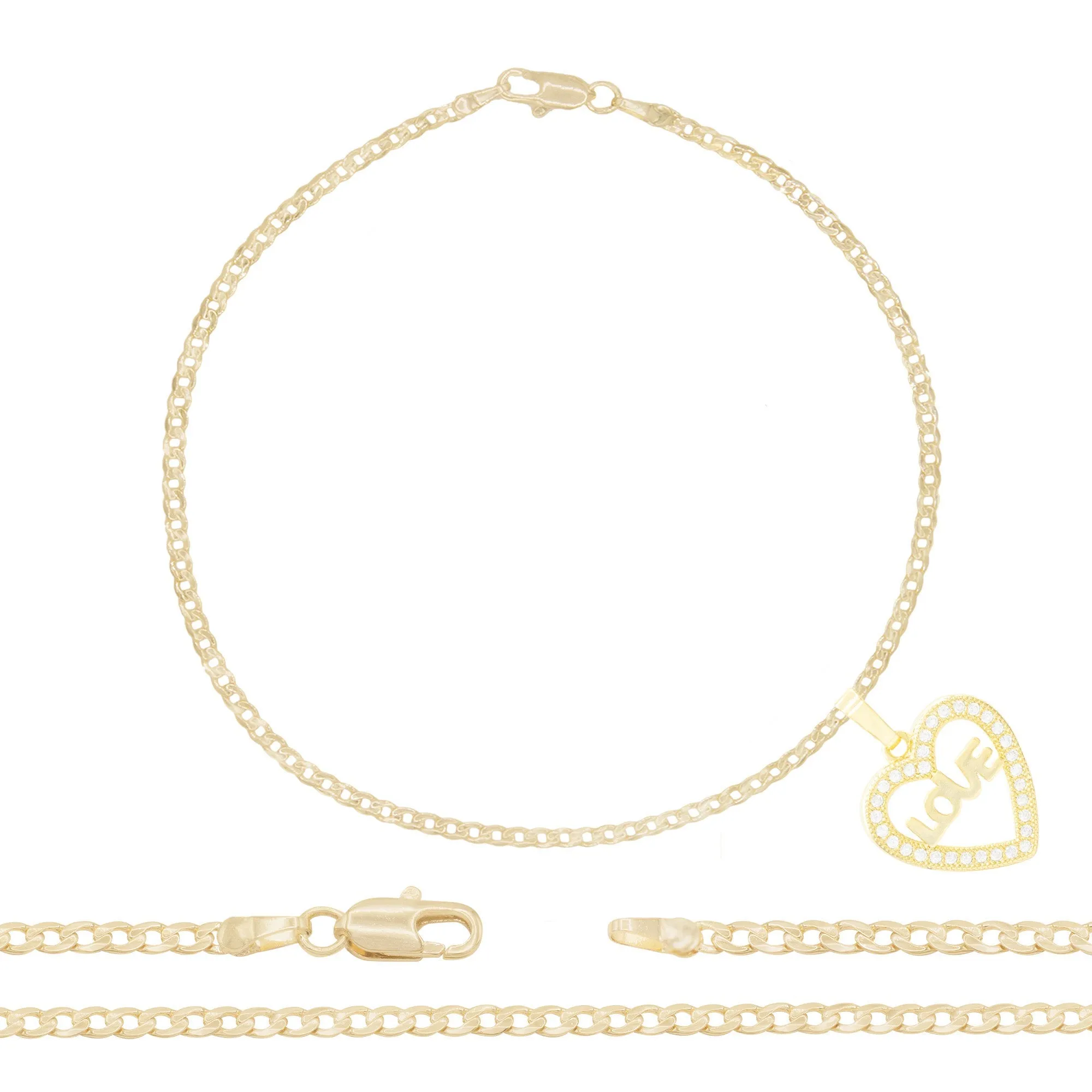 CZ Heart Charm 14K Gold Filled Anklet 10" Women Jewelry
