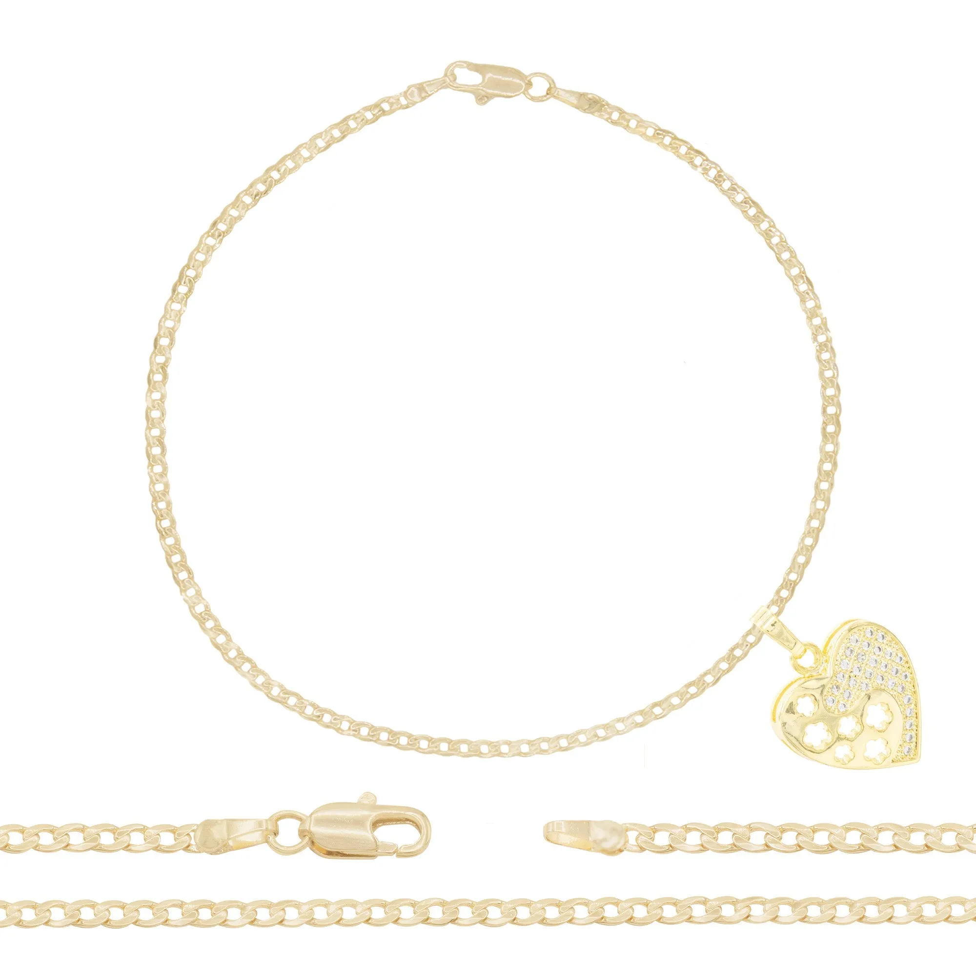 CZ Heart Charm 14K Gold Filled Anklet 10" Women Jewelry