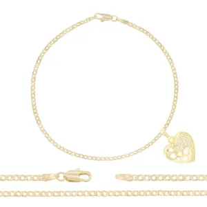 CZ Heart Charm 14K Gold Filled Anklet 10" Women Jewelry