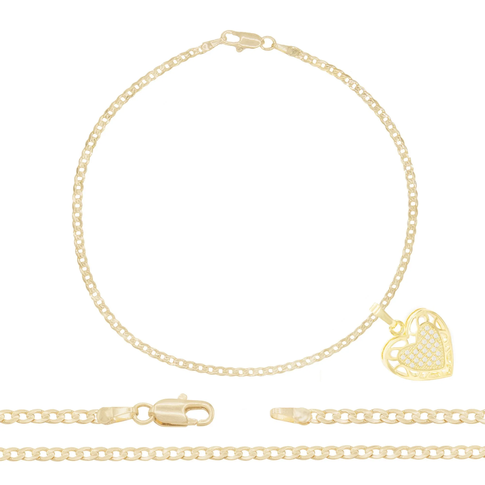 CZ Heart Charm 14K Gold Filled Anklet 10" Women Jewelry
