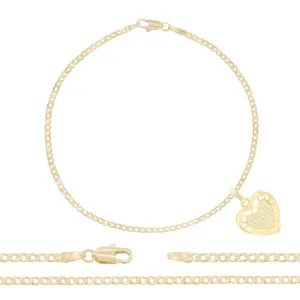 CZ Heart Charm 14K Gold Filled Anklet 10" Women Jewelry