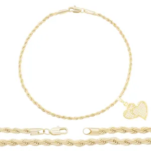 CZ Heart Charm 14K Gold Filled Rope Anklet 10" Chain Women Jewelry