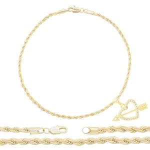 CZ Heart Charm 14K Gold Filled Rope Anklet 10" Chain Women Jewelry
