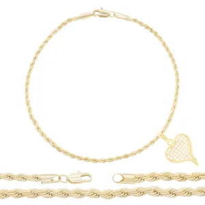 CZ Heart Charm 14K Gold Filled Rope Anklet 10" Chain Women Jewelry