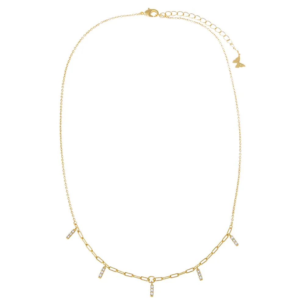 CZ Pave Dangling Mini Bar Necklace