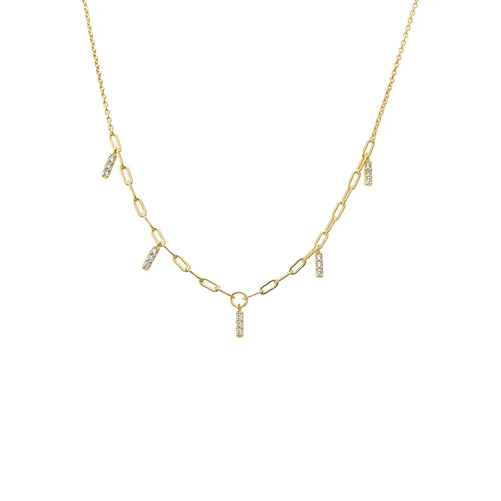 CZ Pave Dangling Mini Bar Necklace