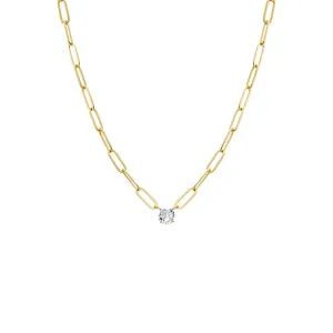 CZ Solitaire Four Prong Paperclip Necklace