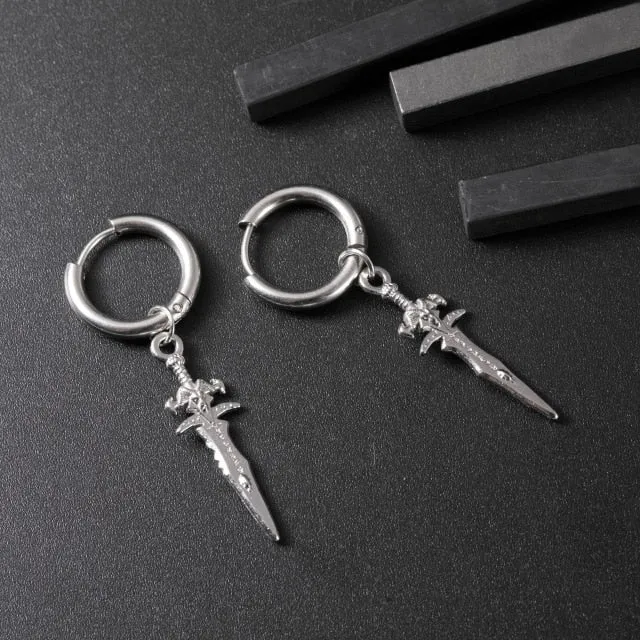 Dagger Drop Earrings, Silver Color