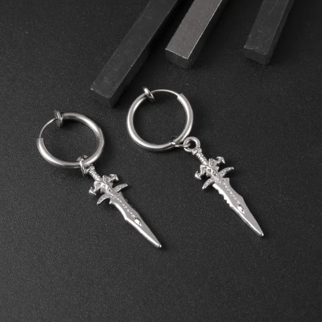 Dagger Drop Earrings, Silver Color