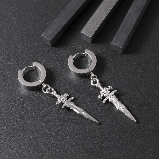 Dagger Drop Earrings, Silver Color