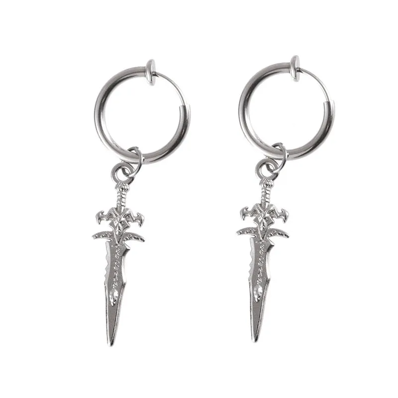 Dagger Drop Earrings, Silver Color