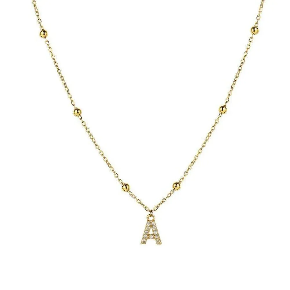 Dainty Beaded Chain Initial Necklace