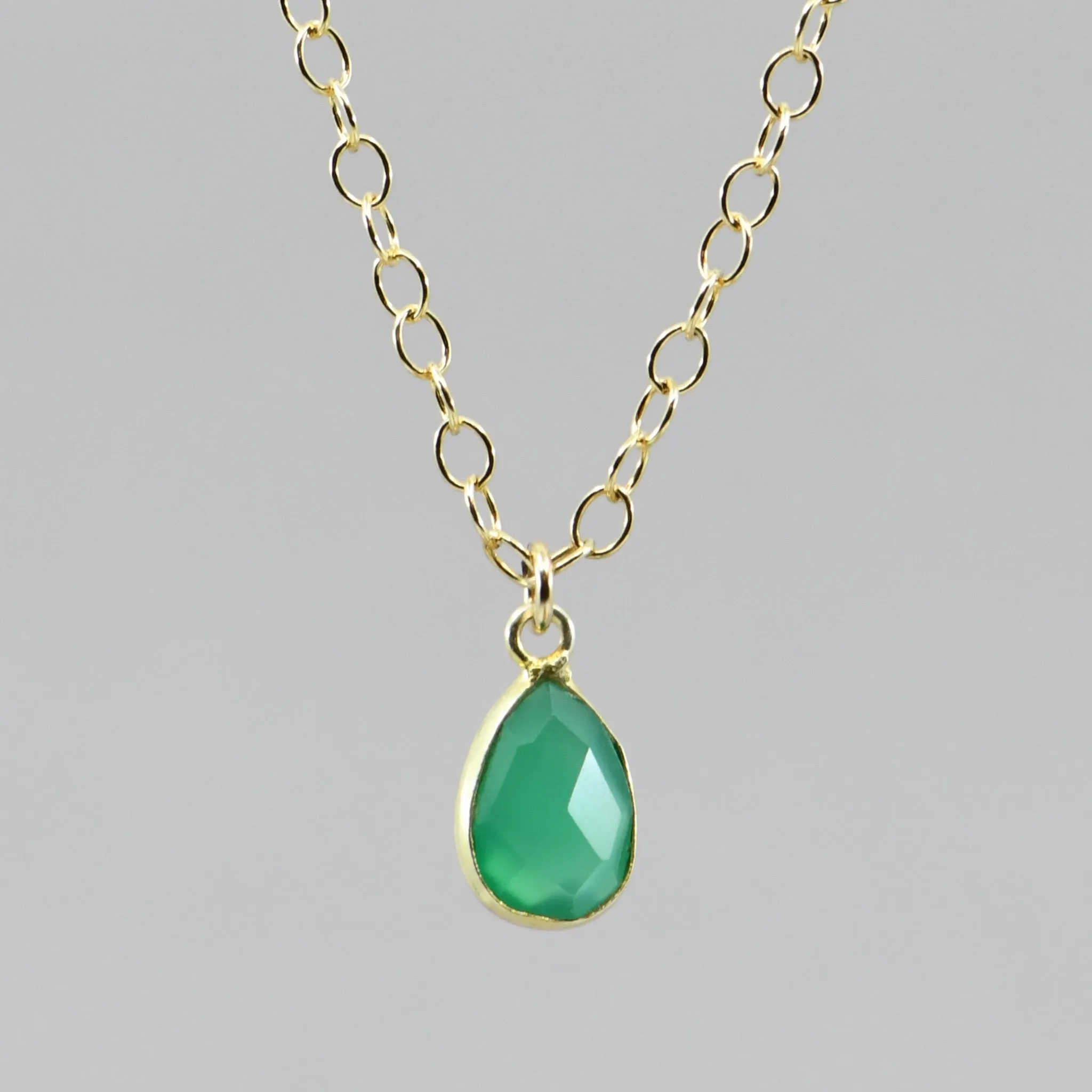 Dainty Green Onyx Pendant | Minimalist Boho Necklace | Handmade