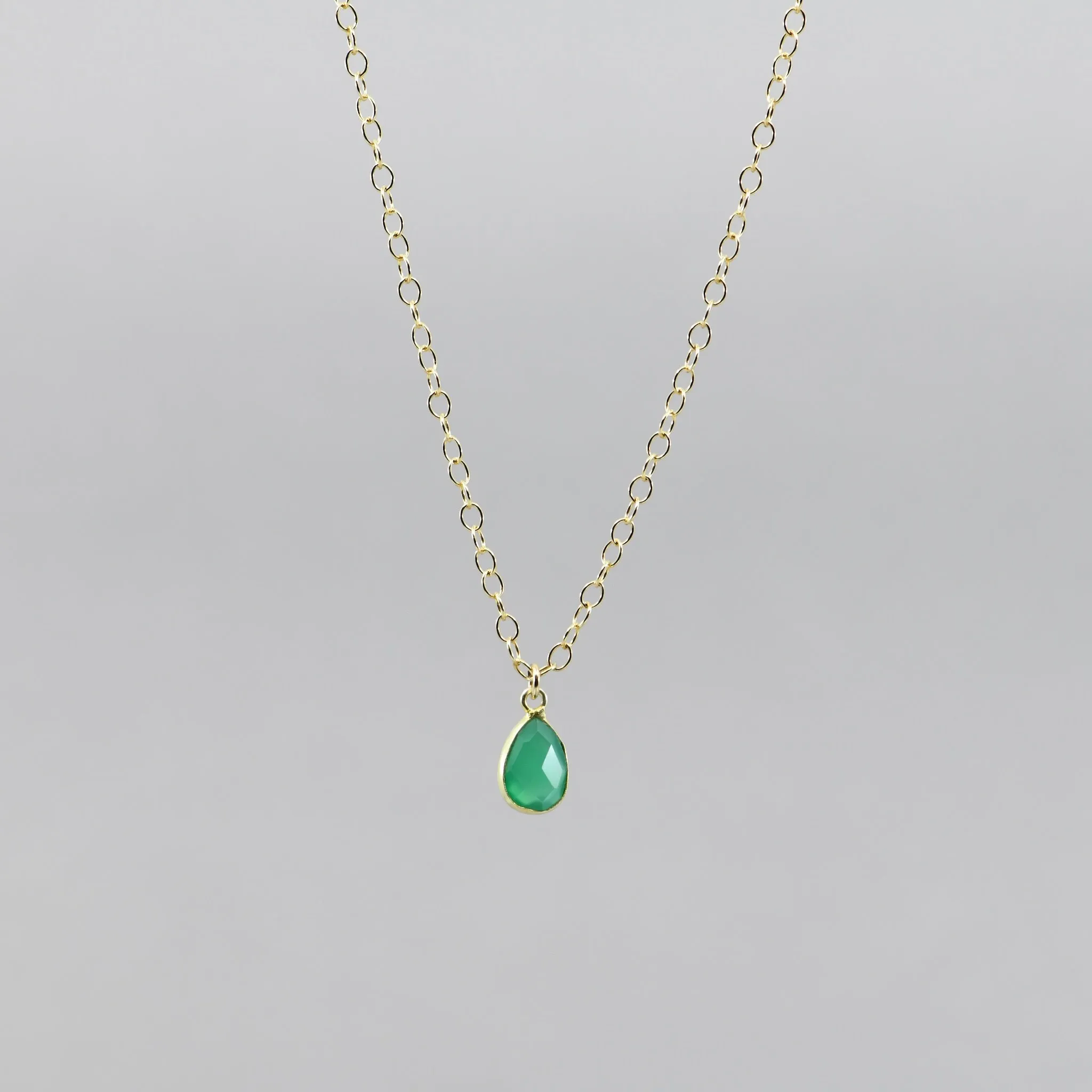 Dainty Green Onyx Pendant | Minimalist Boho Necklace | Handmade