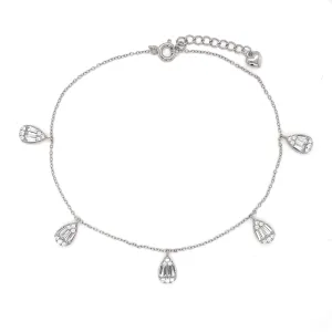 Dangling Fancy Tear Drop Sterling Zirconia Anklets -  C3107579