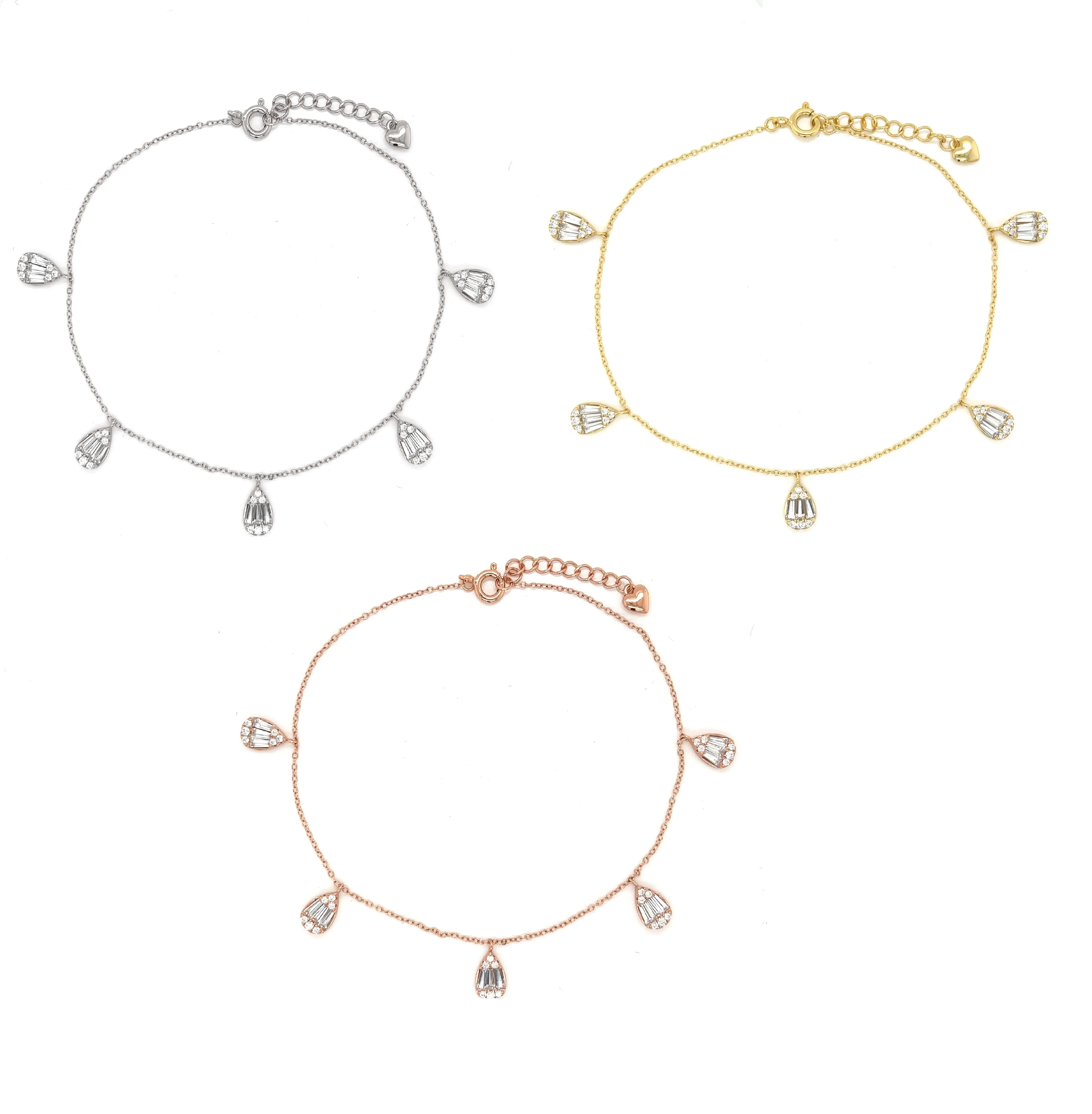 Dangling Fancy Tear Drop Sterling Zirconia Anklets -  C3107579