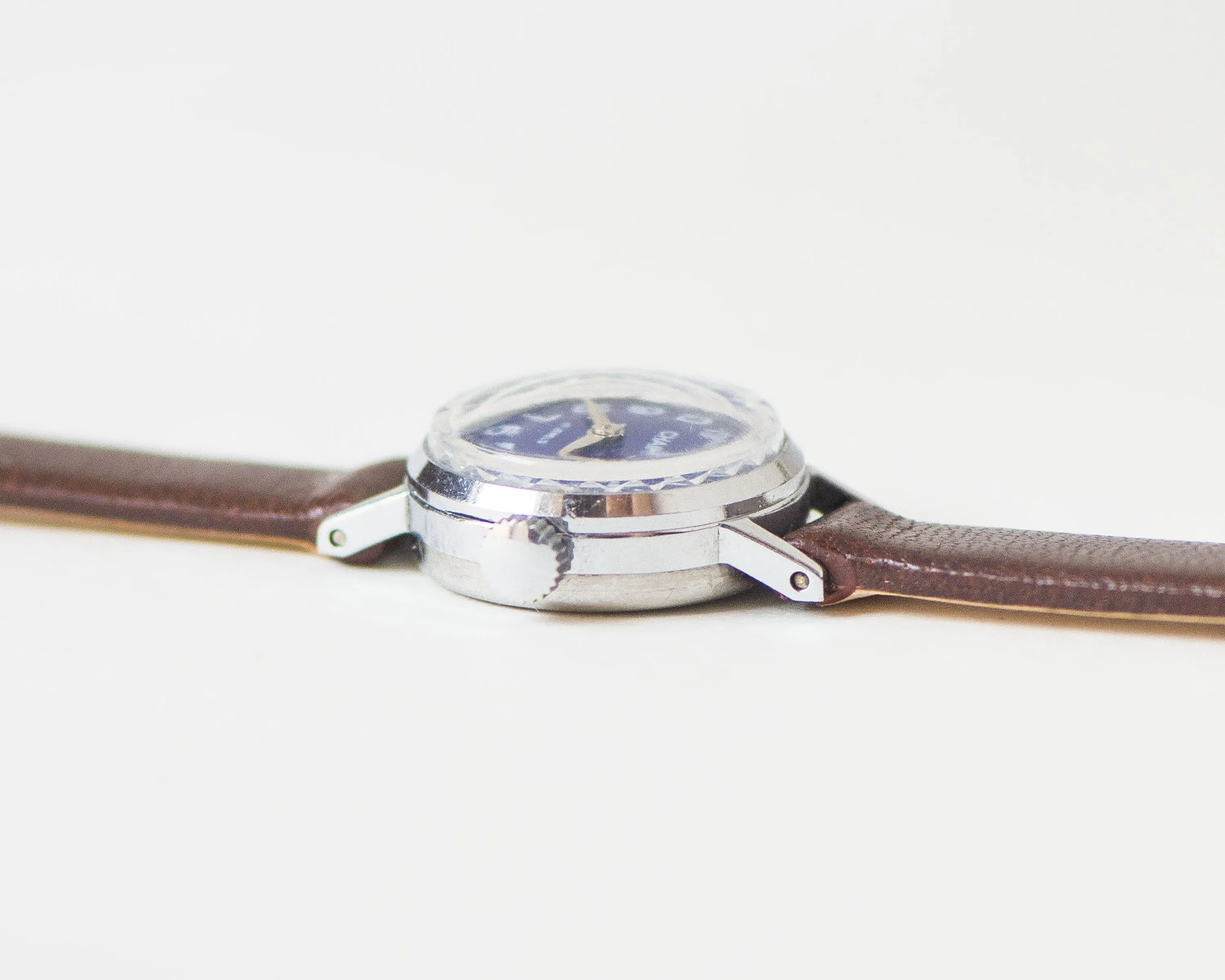 Dark blue women watch small vintage Seagull, silver shade wristwatch delicate lady accessory, navy dial tiny watch, new genuine leather band