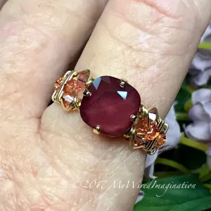 Dark Red & Light Rose AB, Swarovski Crystal Handmade Ring, Made to Order in SS or 14K GF