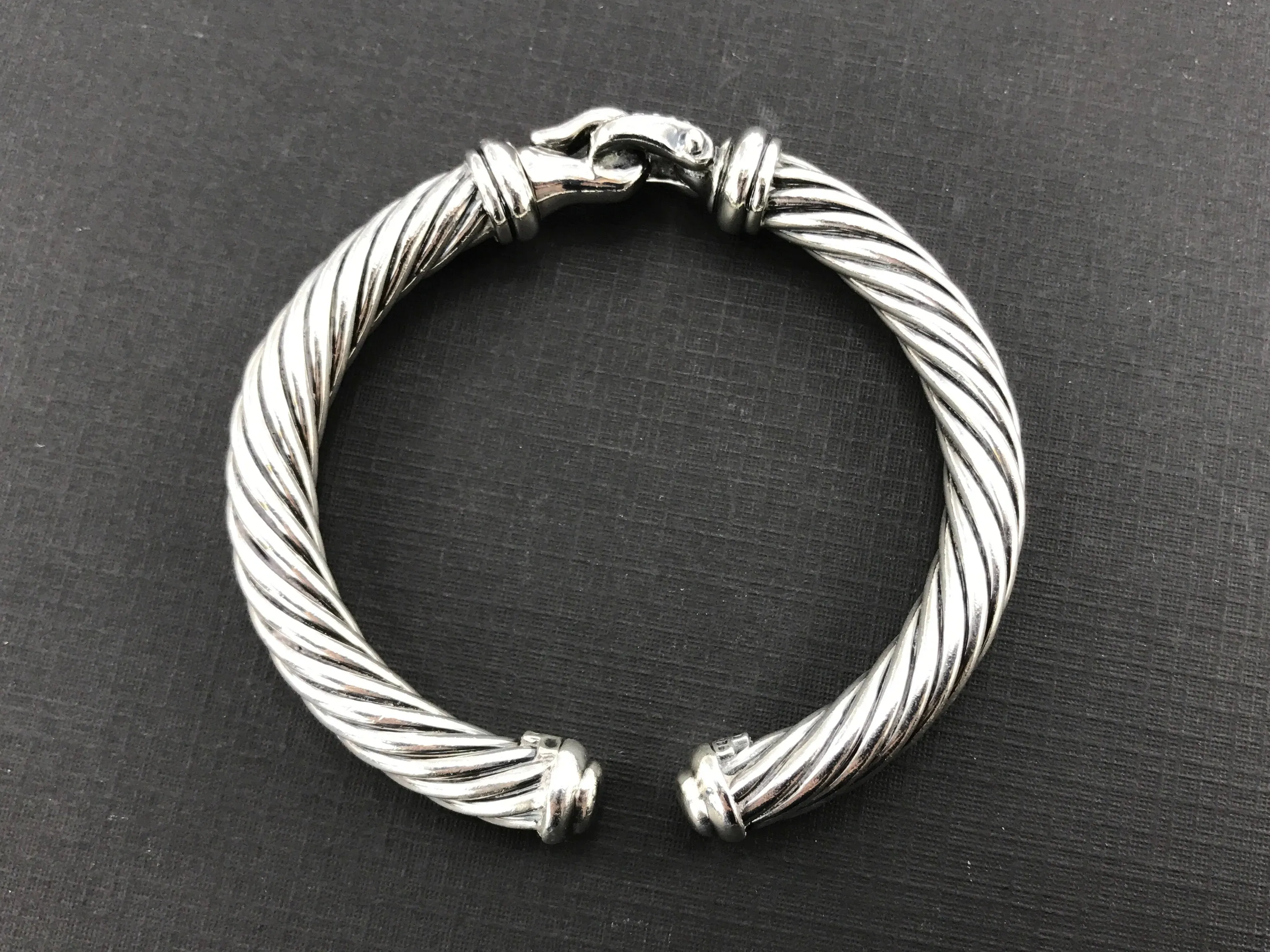 David Yurman Sterling Silver 7mm Diamond Buckle Cable Cuff Bracelet