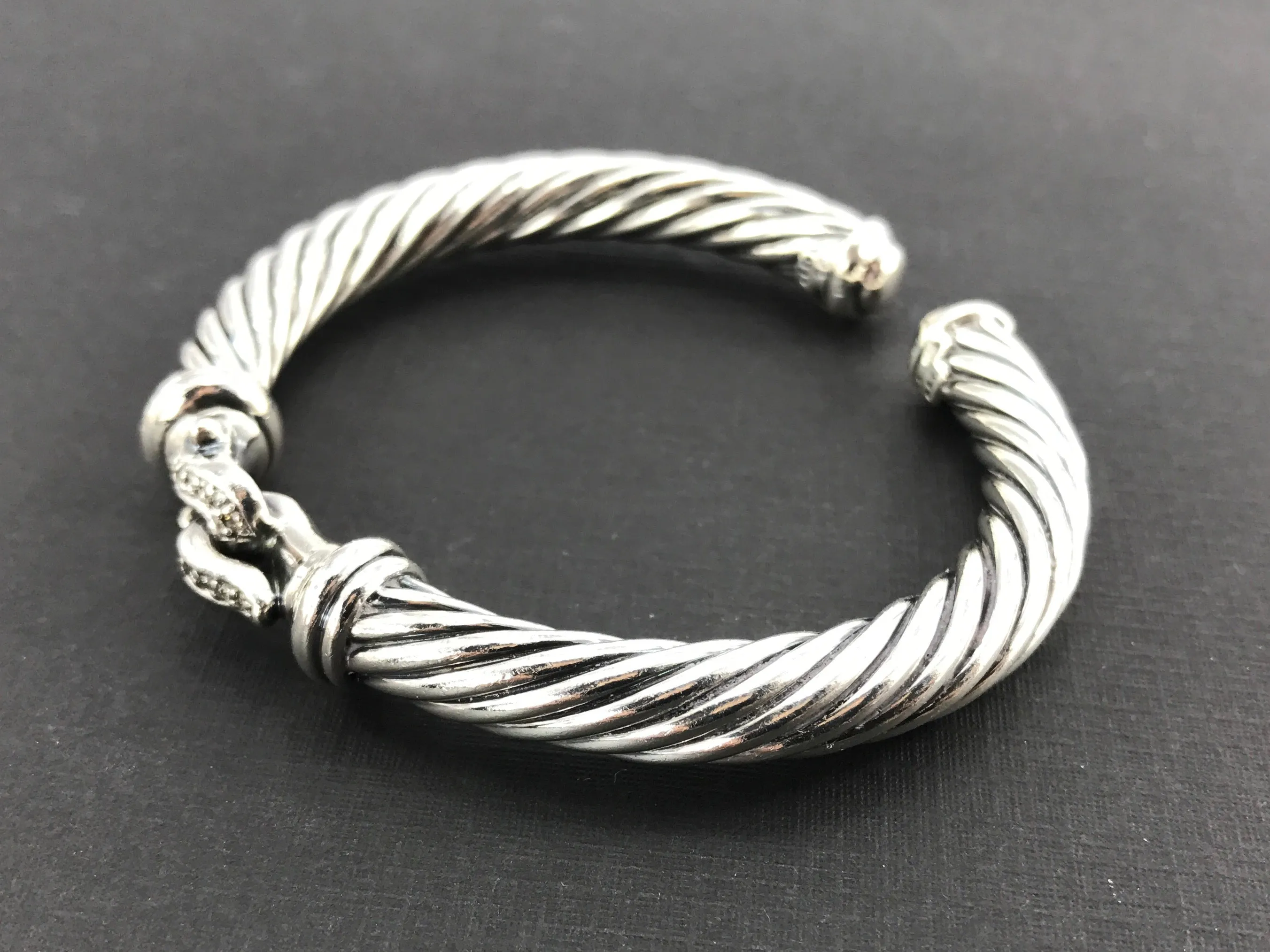 David Yurman Sterling Silver 7mm Diamond Buckle Cable Cuff Bracelet