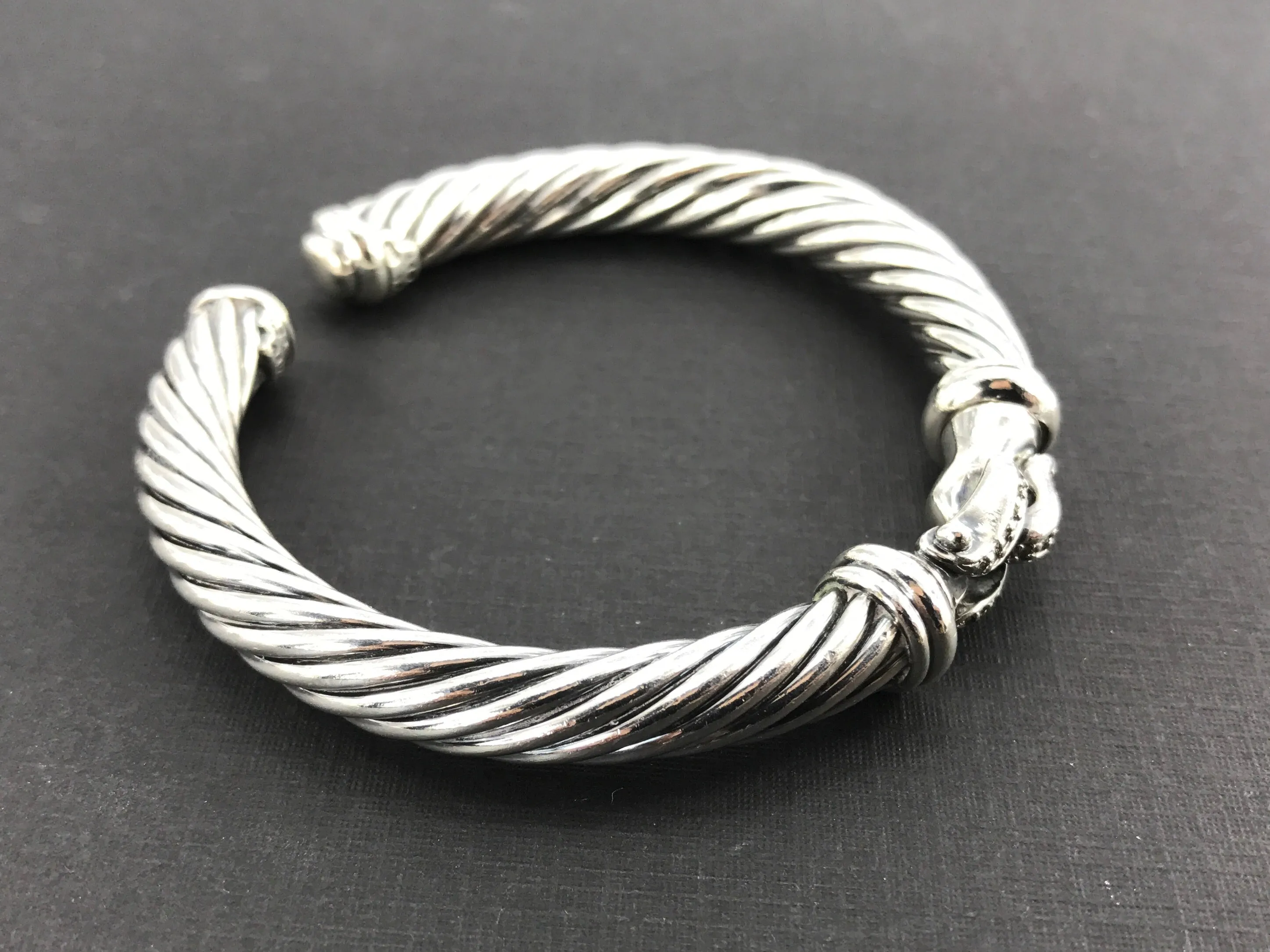 David Yurman Sterling Silver 7mm Diamond Buckle Cable Cuff Bracelet