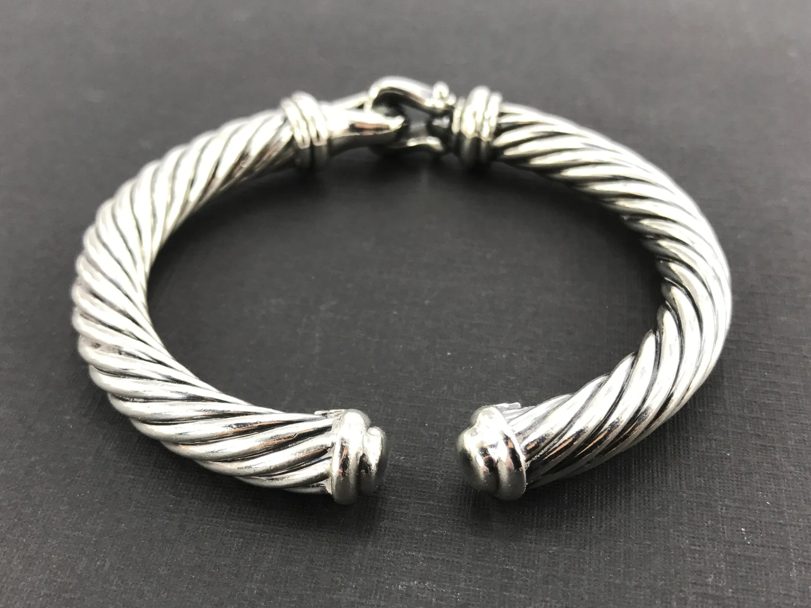 David Yurman Sterling Silver 7mm Diamond Buckle Cable Cuff Bracelet