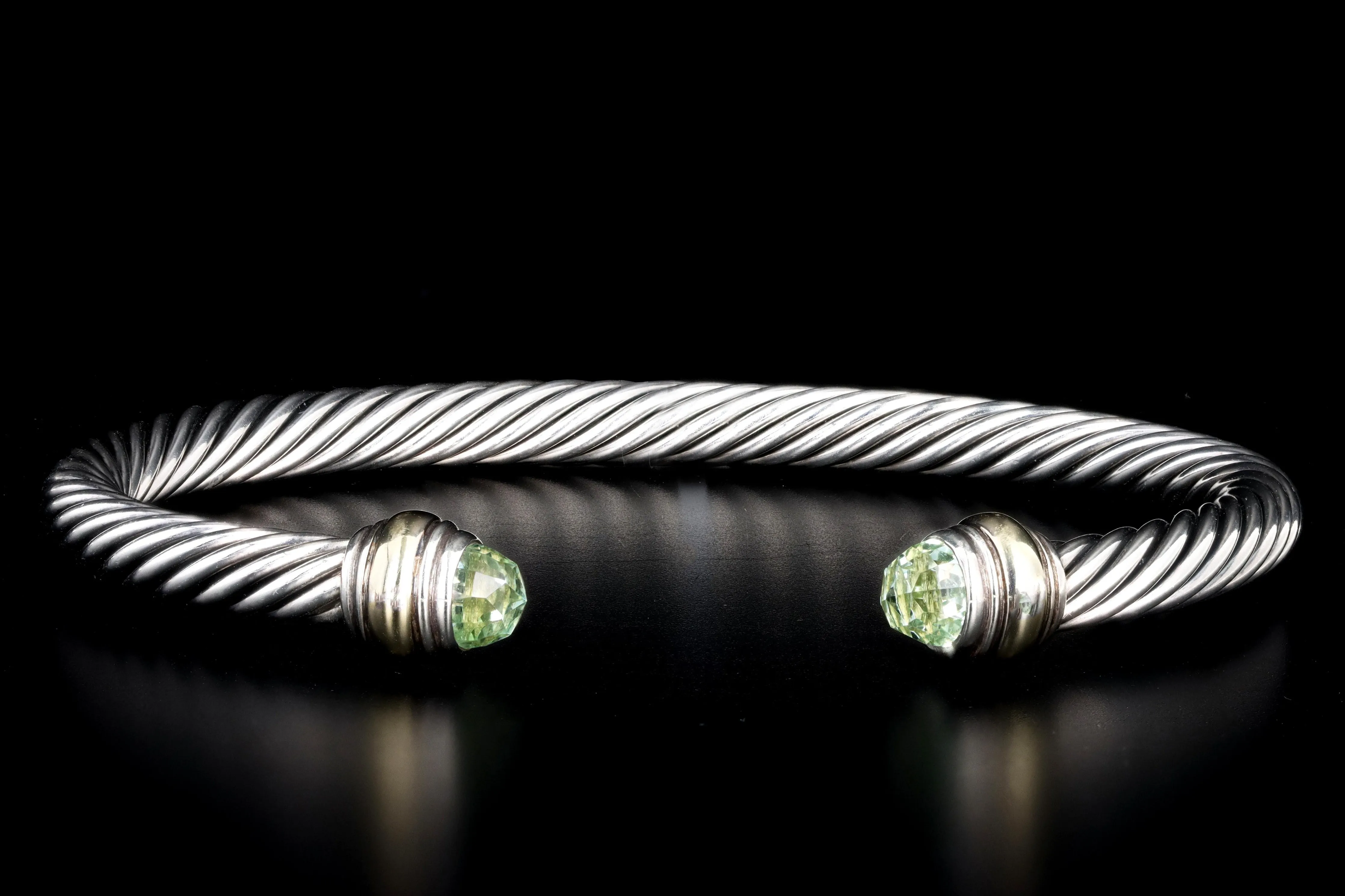 David Yurman Sterling Silver/14K Yellow Gold 5MM Cuff Prasiolite