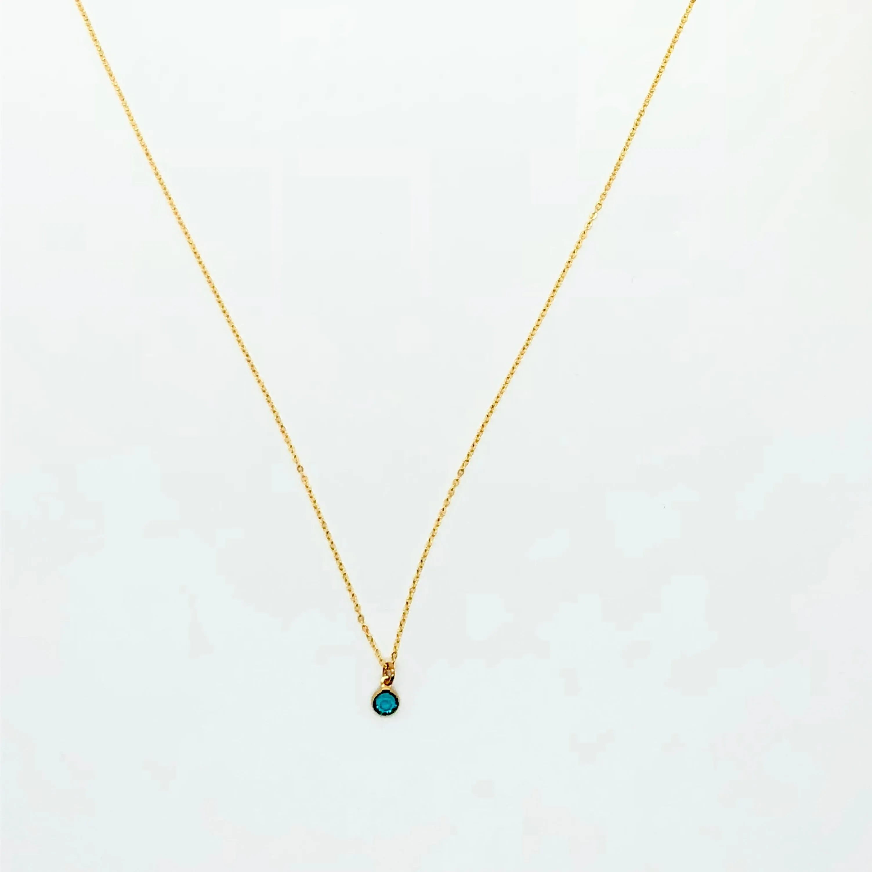 December Turquoise Crystal Birthstone 14K Gold Necklace
