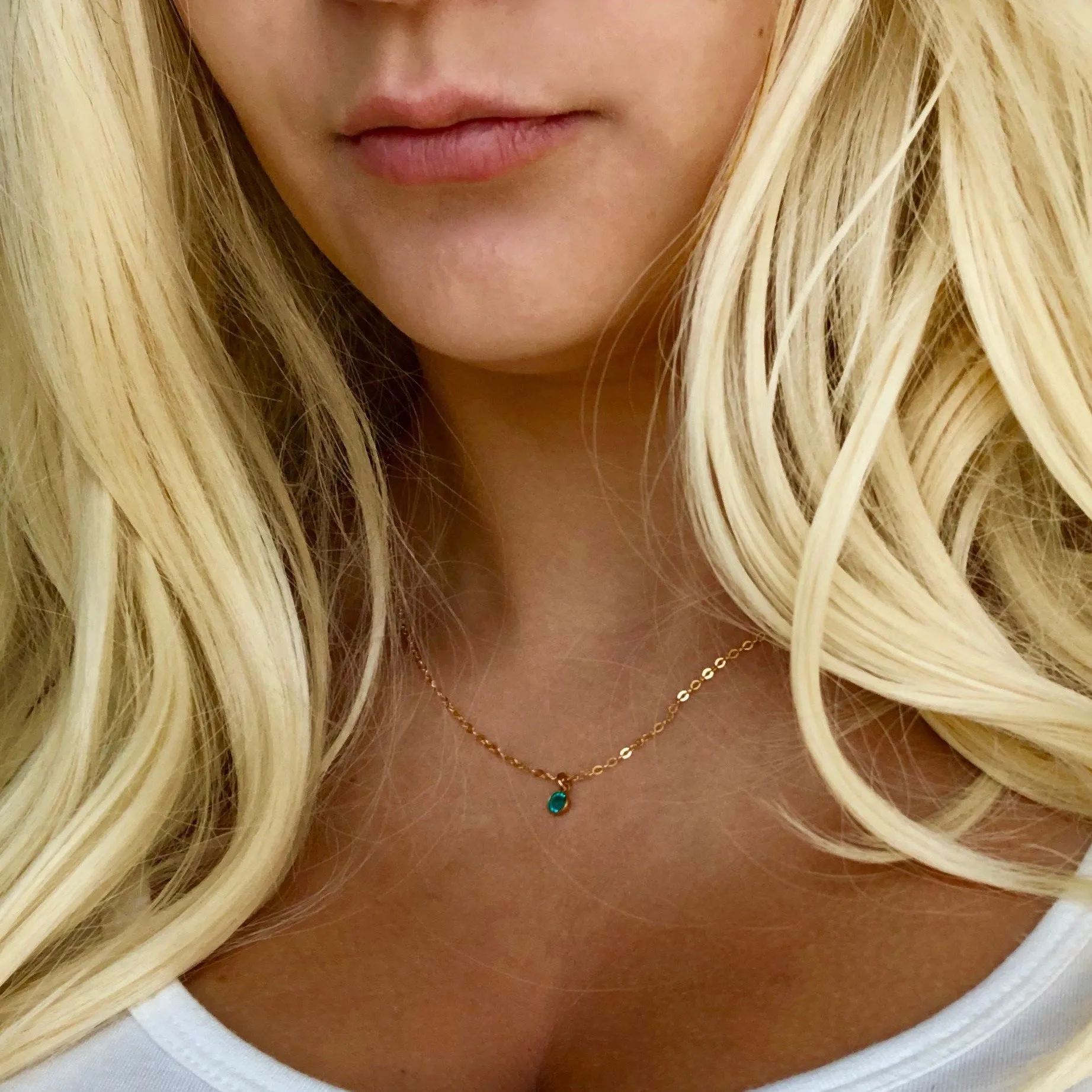 December Turquoise Crystal Birthstone 14K Gold Necklace