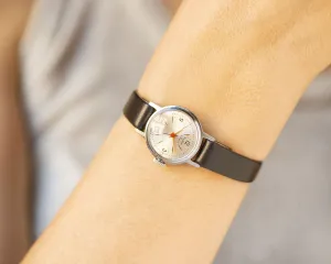 Delicate women watch silver Glory, classic vintage lady watch, minimalist timepiece gift Arabic numerals, new premium leather strap