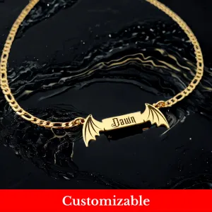 Devil's Embrace: Personalized Bar with Devil Wings Necklace