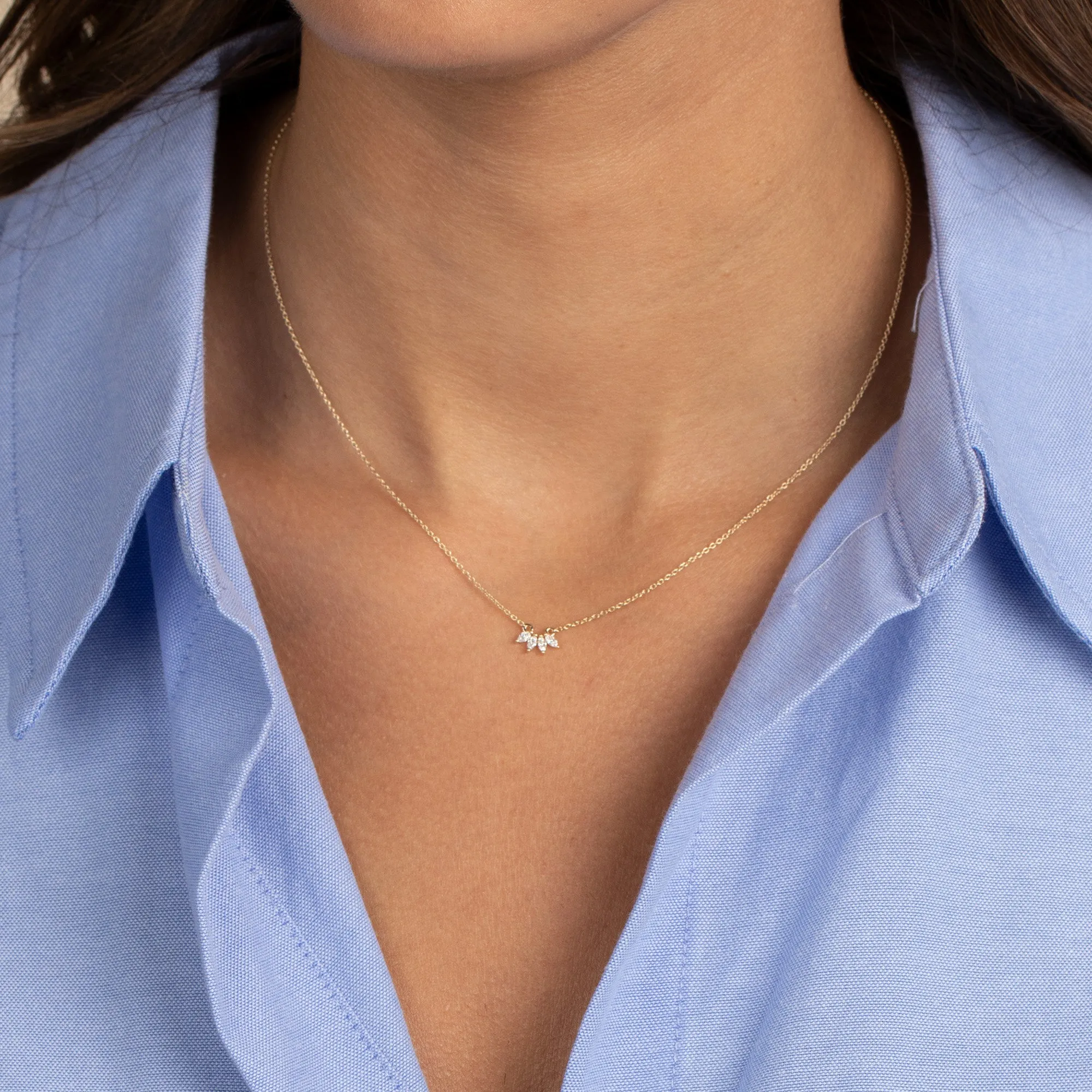 Diamond Marquise Mini Curved Bar Necklace 14K