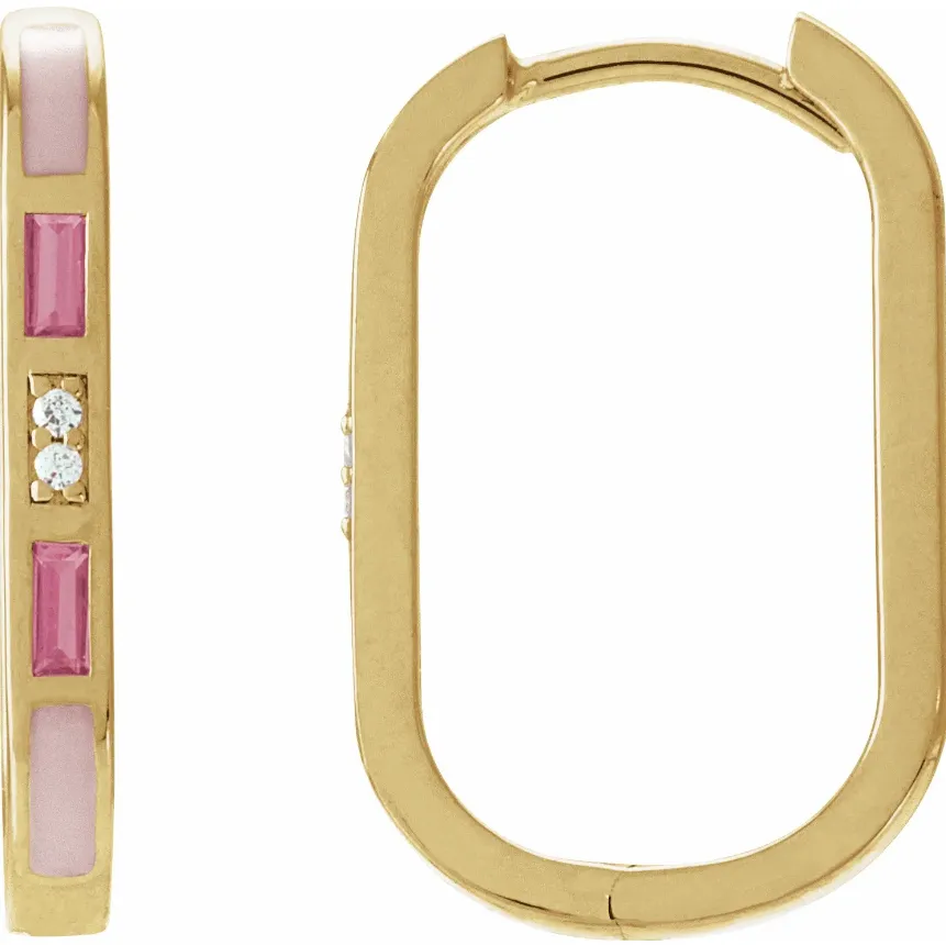Diamond, Tourmaline, and Enamel Hoop Earring