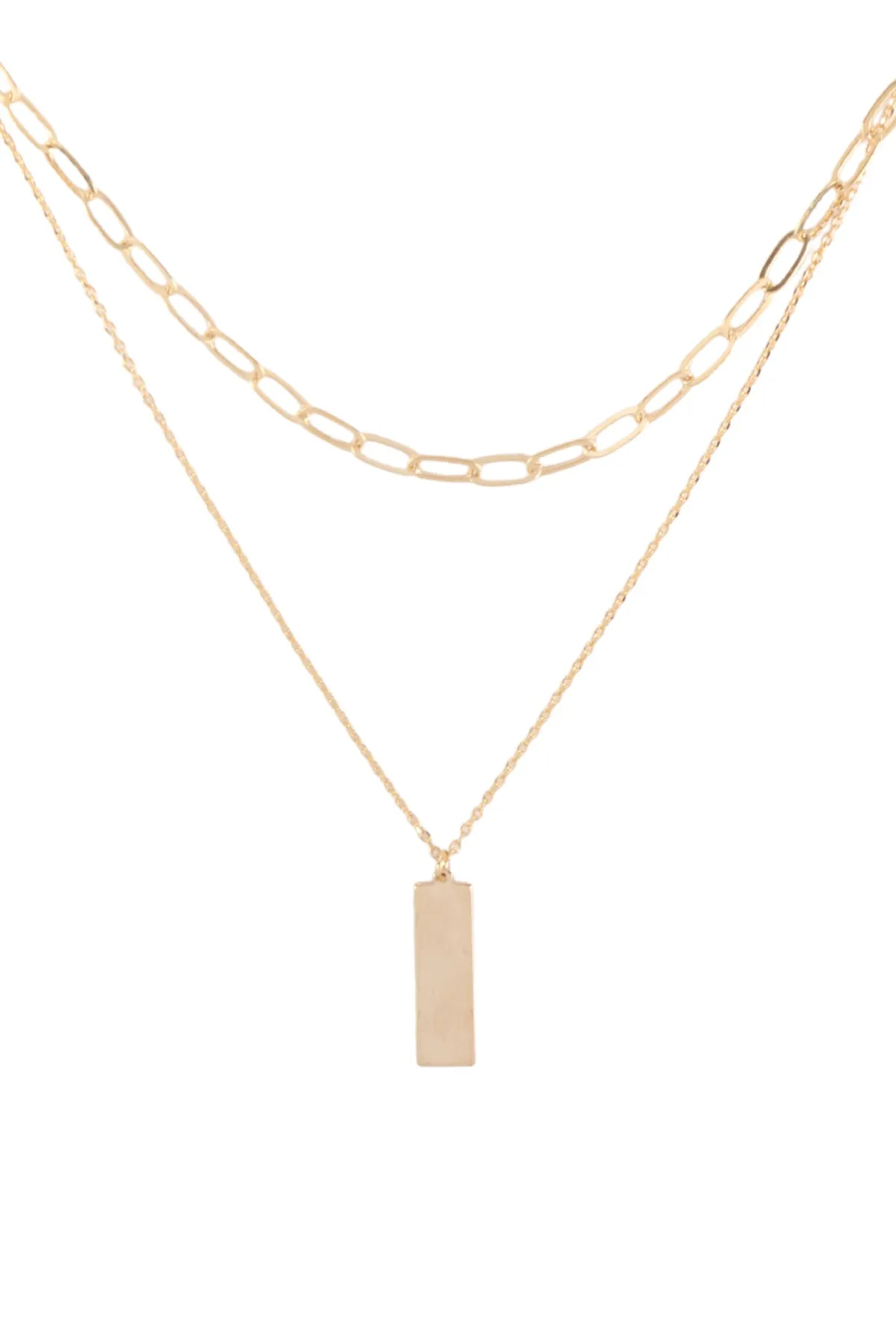 DNB140 - BRASS 2 LAYERED BAR PENDANT NECKLACE