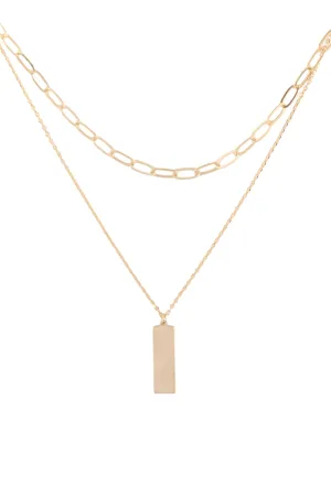 DNB140 - BRASS 2 LAYERED BAR PENDANT NECKLACE